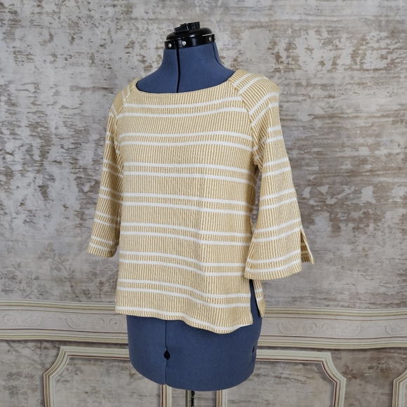 Anthropologie Postmark XS Striped Sweater Pullover Butter Yellow Square Neck - Picture 4 of 8